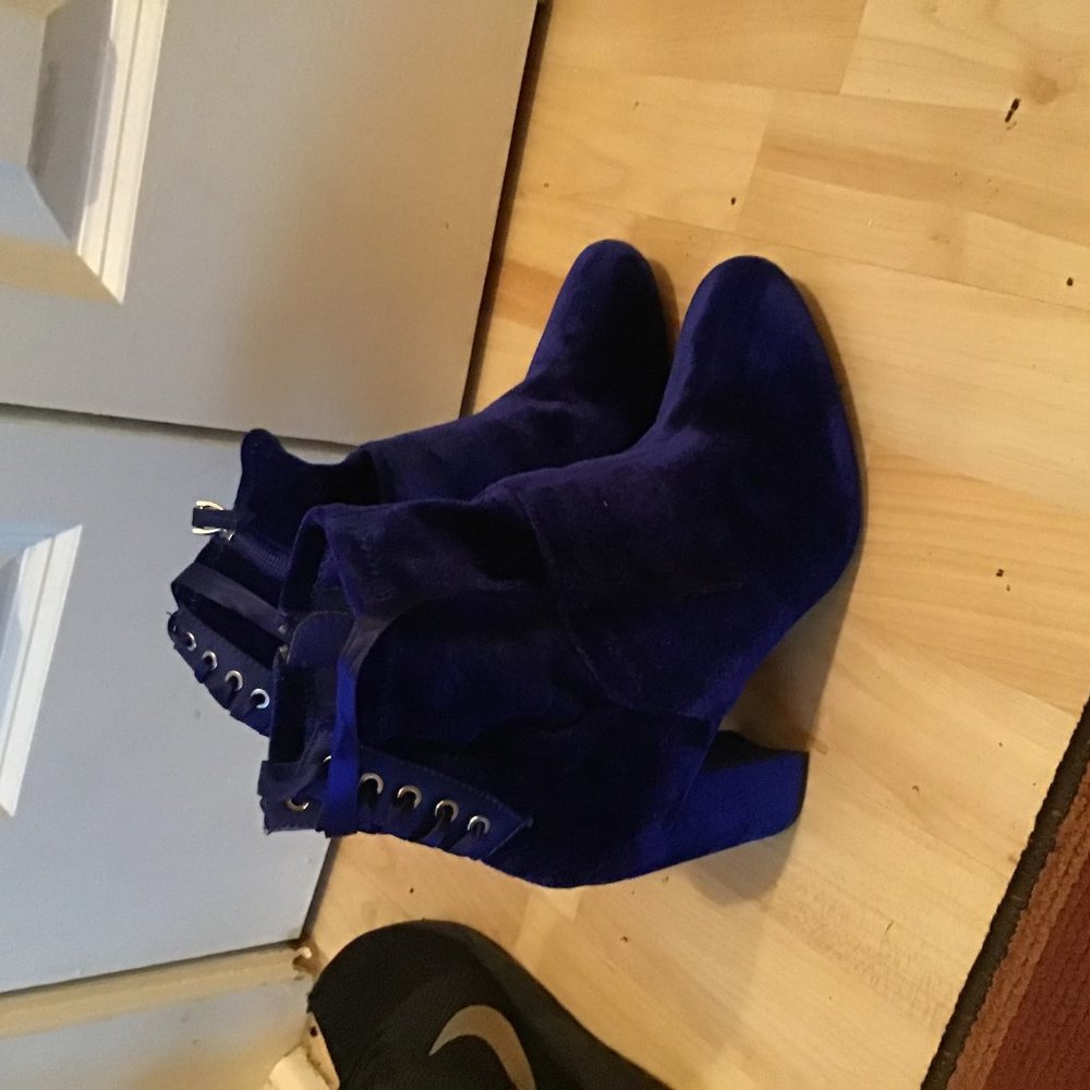 Velvet Blue Heeled Booties